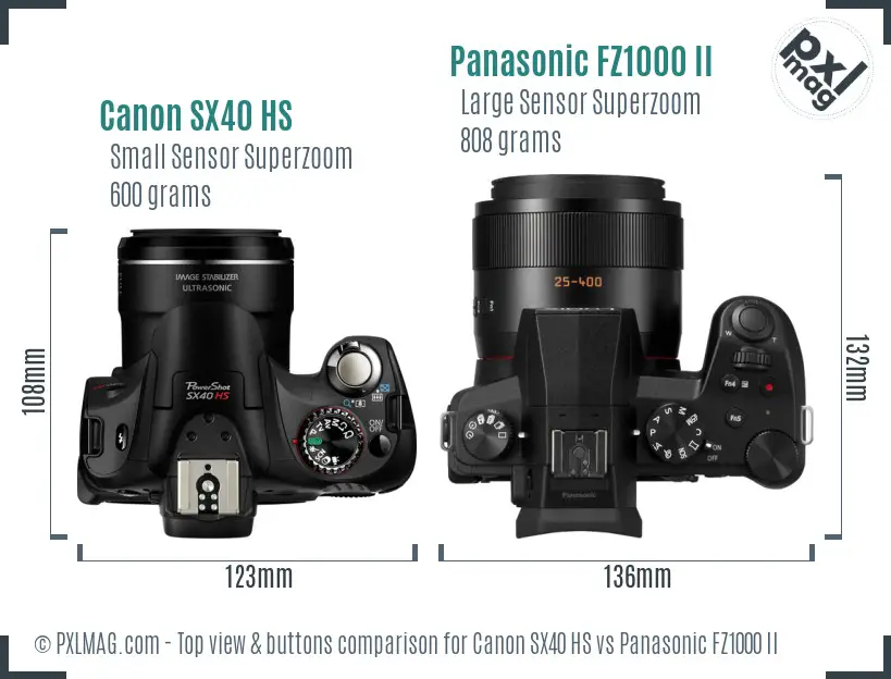 Canon SX40 HS vs Panasonic FZ1000 II top view buttons comparison