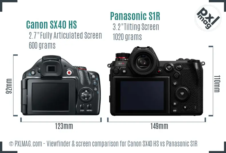 Canon SX40 HS vs Panasonic S1R Screen and Viewfinder comparison