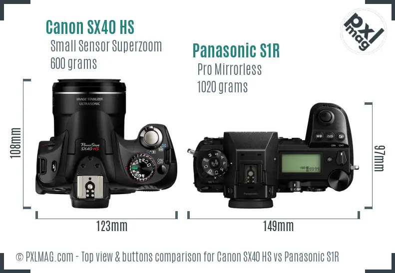 Canon SX40 HS vs Panasonic S1R top view buttons comparison