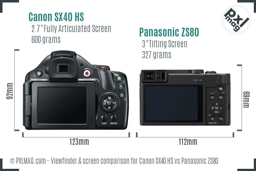 Canon SX40 HS vs Panasonic ZS80 Screen and Viewfinder comparison