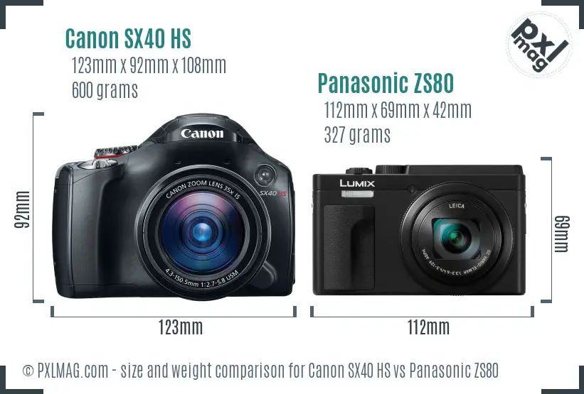 Canon SX40 HS vs Panasonic ZS80 size comparison