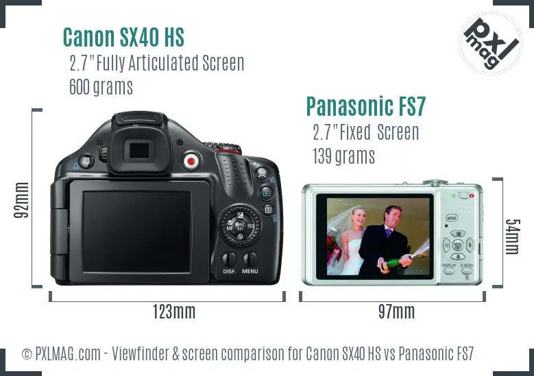 Canon SX40 HS vs Panasonic FS7 Screen and Viewfinder comparison