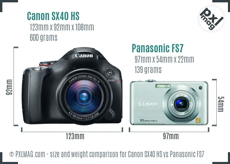 Canon SX40 HS vs Panasonic FS7 size comparison