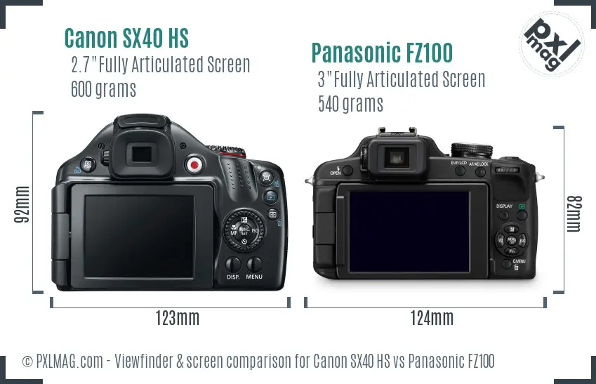 Canon SX40 HS vs Panasonic FZ100 Screen and Viewfinder comparison