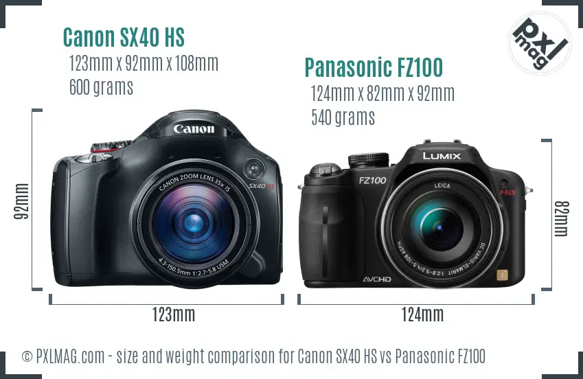 Canon SX40 HS vs Panasonic FZ100 size comparison