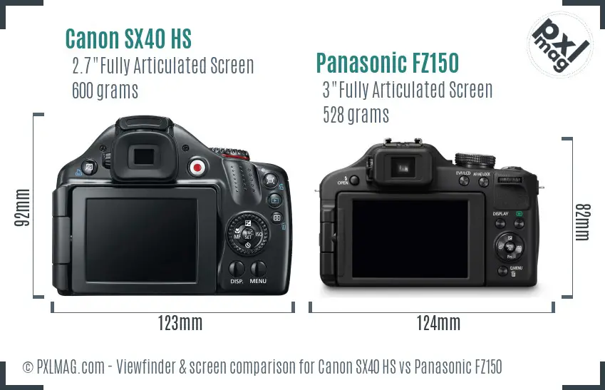 Canon SX40 HS vs Panasonic FZ150 Screen and Viewfinder comparison