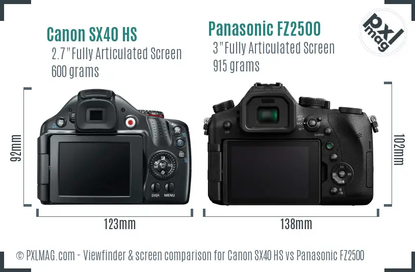 Canon SX40 HS vs Panasonic FZ2500 Screen and Viewfinder comparison