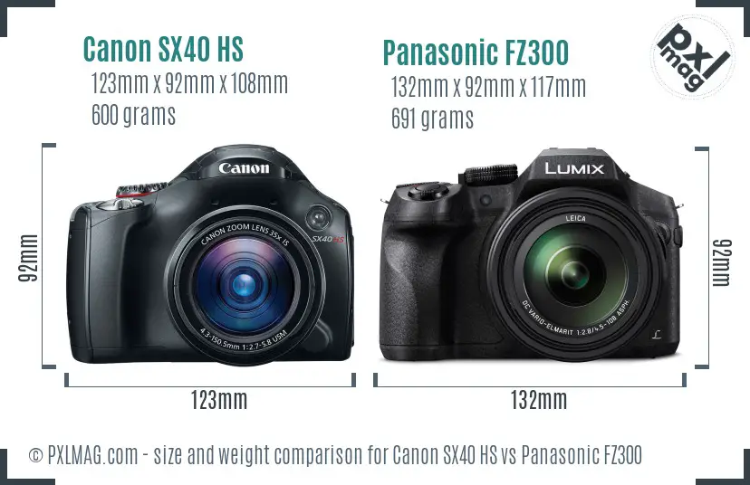 Canon SX40 HS vs Panasonic FZ300 size comparison