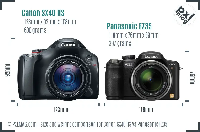 Canon SX40 HS vs Panasonic FZ35 size comparison