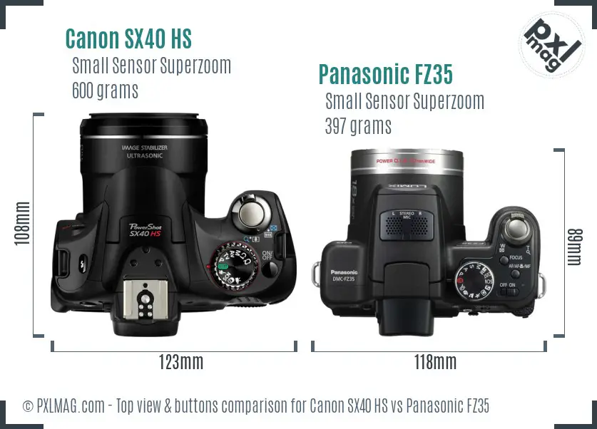 Canon SX40 HS vs Panasonic FZ35 top view buttons comparison