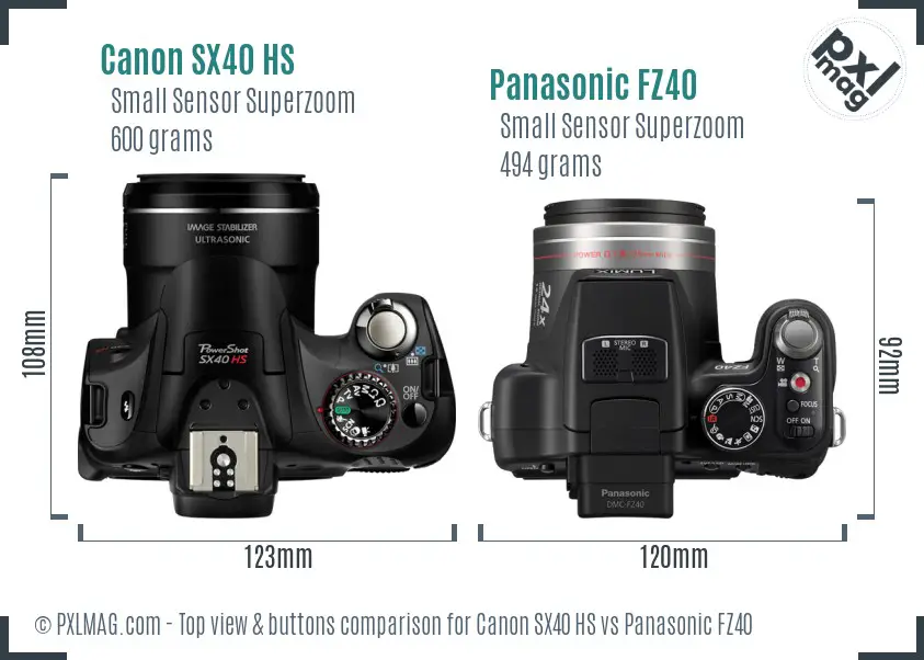 Canon SX40 HS vs Panasonic FZ40 top view buttons comparison