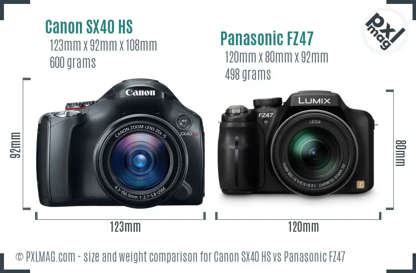 Canon SX40 HS vs Panasonic FZ47 size comparison