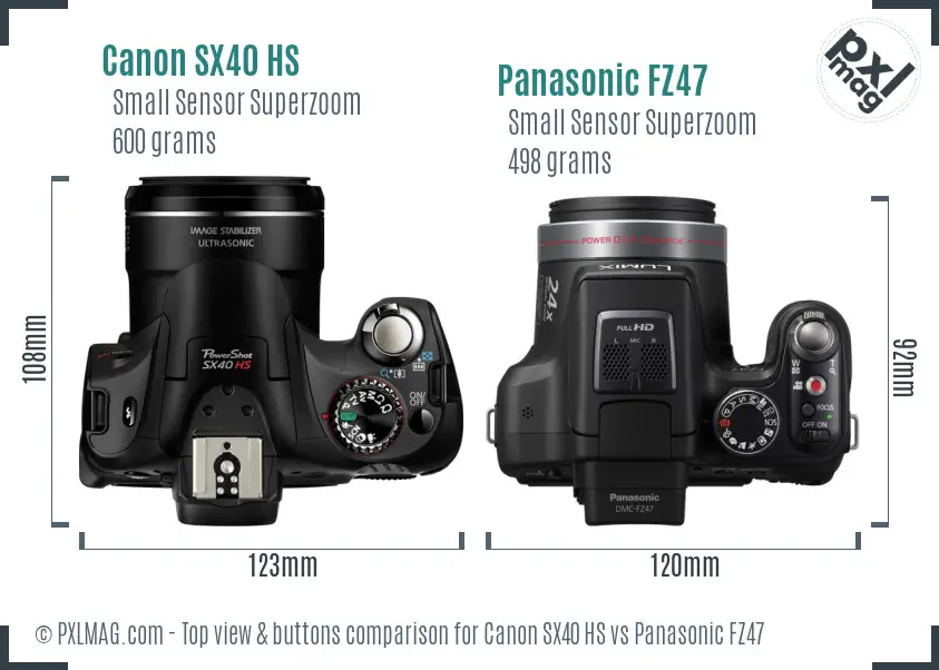 Canon SX40 HS vs Panasonic FZ47 top view buttons comparison
