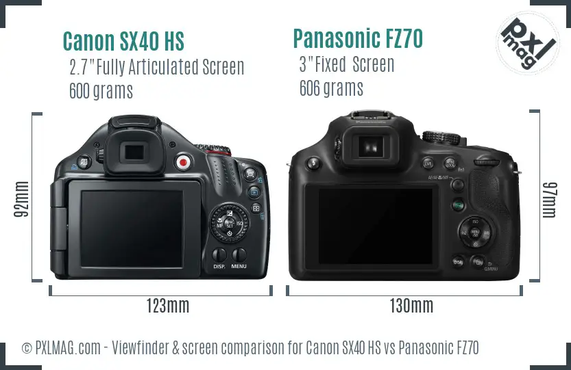 Canon SX40 HS vs Panasonic FZ70 Screen and Viewfinder comparison Canon SX40 HS vs Panasonic FZ70 Screen and Viewfinder comparison
