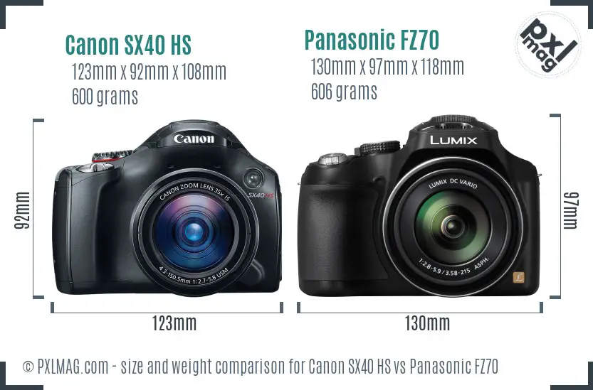 Canon SX40 HS vs Panasonic FZ70 size comparison Canon SX40 HS vs Panasonic FZ70 size comparison