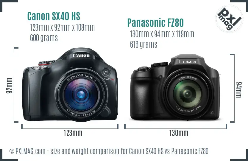 Canon SX40 HS vs Panasonic FZ80 size comparison