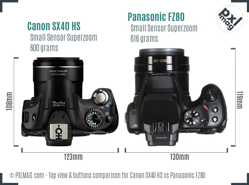 Canon SX40 HS vs Panasonic FZ80 top view buttons comparison
