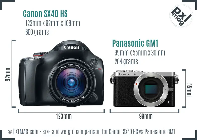 Canon SX40 HS vs Panasonic GM1 size comparison