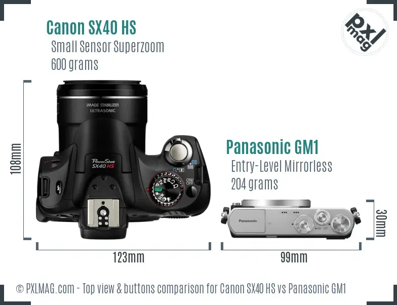 Canon SX40 HS vs Panasonic GM1 top view buttons comparison