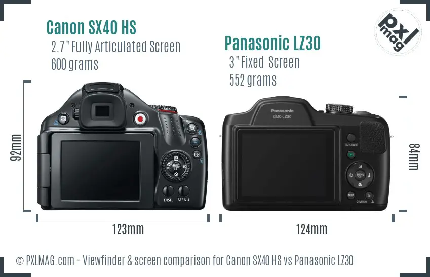 Canon SX40 HS vs Panasonic LZ30 Screen and Viewfinder comparison