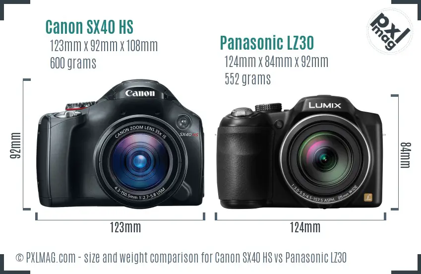 Canon SX40 HS vs Panasonic LZ30 size comparison