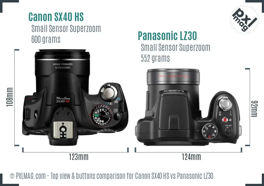 Canon SX40 HS vs Panasonic LZ30 top view buttons comparison