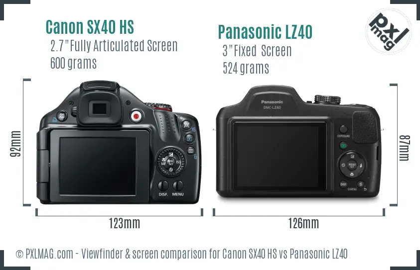 Canon SX40 HS vs Panasonic LZ40 Screen and Viewfinder comparison