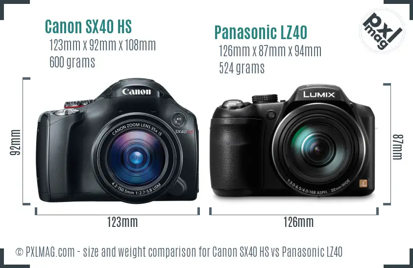 Canon SX40 HS vs Panasonic LZ40 size comparison