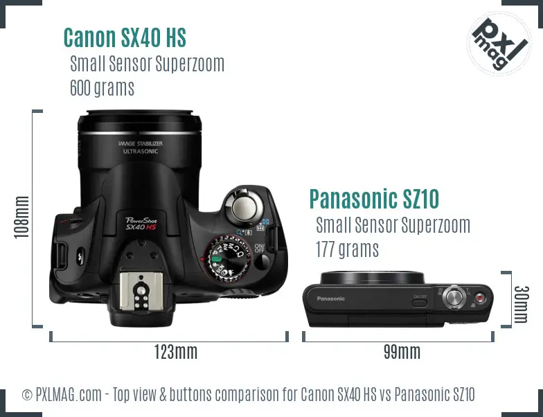 Canon SX40 HS vs Panasonic SZ10 top view buttons comparison