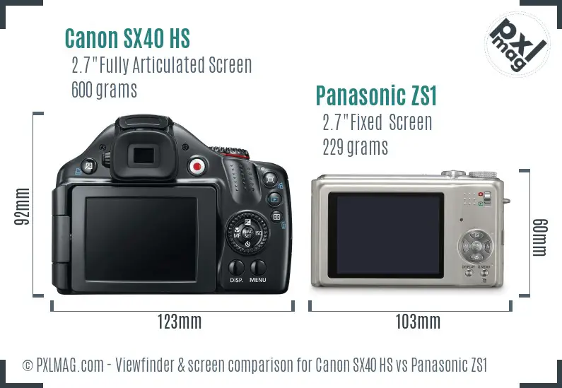 Canon SX40 HS vs Panasonic ZS1 Screen and Viewfinder comparison