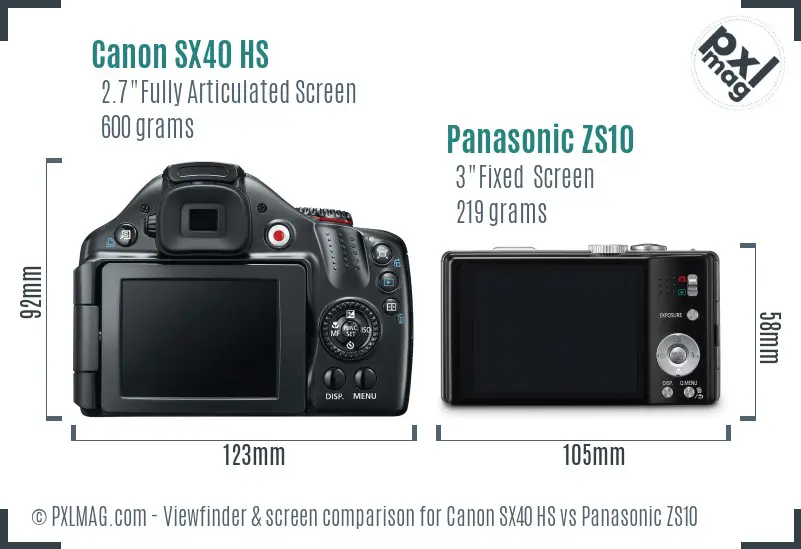 Canon SX40 HS vs Panasonic ZS10 Screen and Viewfinder comparison