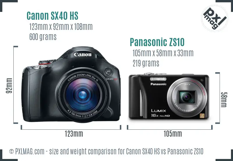 Canon SX40 HS vs Panasonic ZS10 size comparison