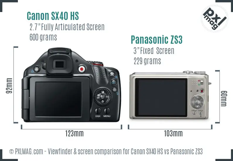 Canon SX40 HS vs Panasonic ZS3 Screen and Viewfinder comparison