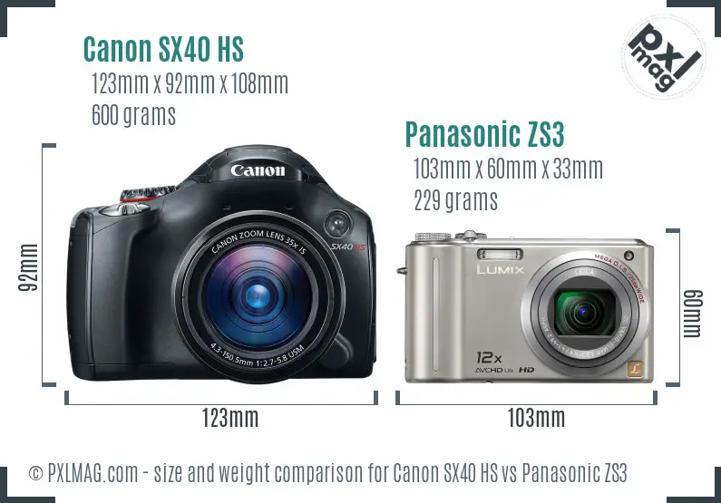 Canon SX40 HS vs Panasonic ZS3 size comparison