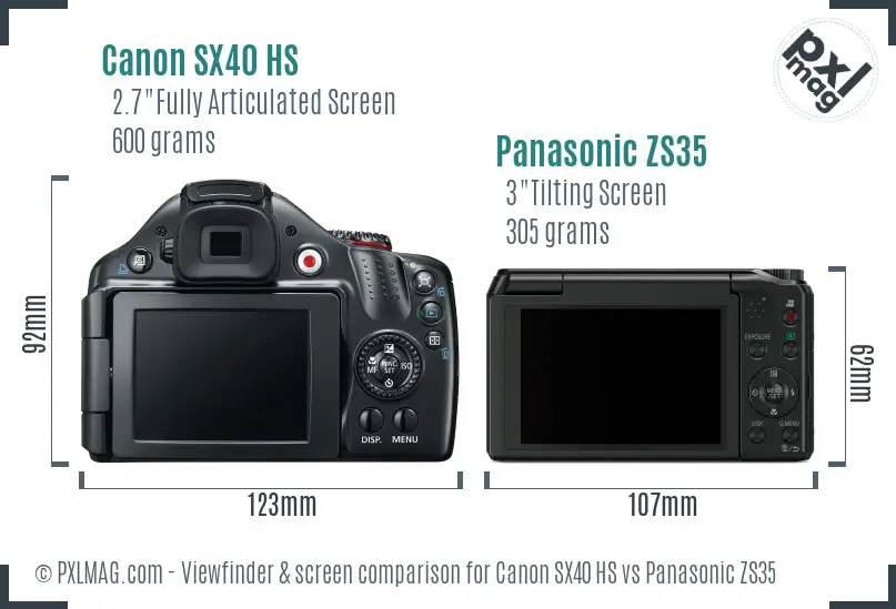 Canon SX40 HS vs Panasonic ZS35 Screen and Viewfinder comparison Canon SX40 HS vs Panasonic ZS35 Screen and Viewfinder comparison