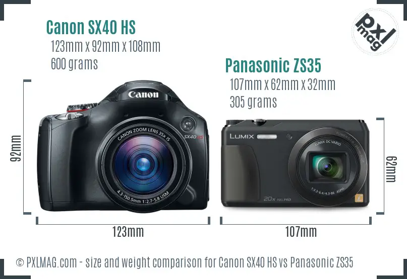 Canon SX40 HS vs Panasonic ZS35 size comparison Canon SX40 HS vs Panasonic ZS35 size comparison