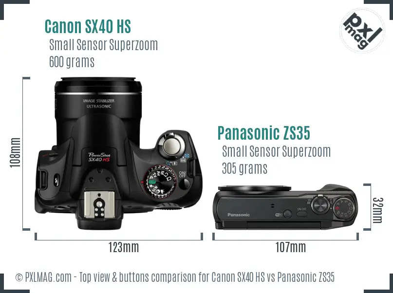 Canon SX40 HS vs Panasonic ZS35 top view buttons comparison Canon SX40 HS vs Panasonic ZS35 top view buttons comparison