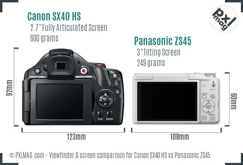 Canon SX40 HS vs Panasonic ZS45 Screen and Viewfinder comparison