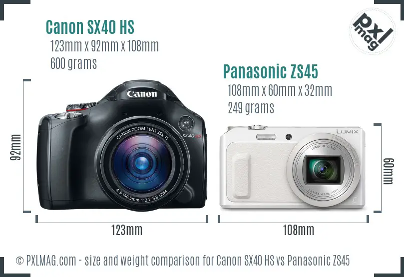 Canon SX40 HS vs Panasonic ZS45 size comparison