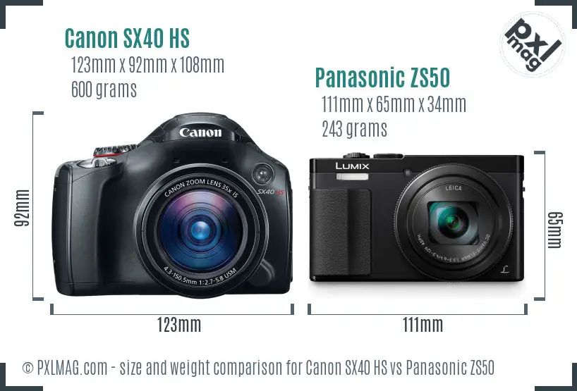 Canon SX40 HS vs Panasonic ZS50 size comparison