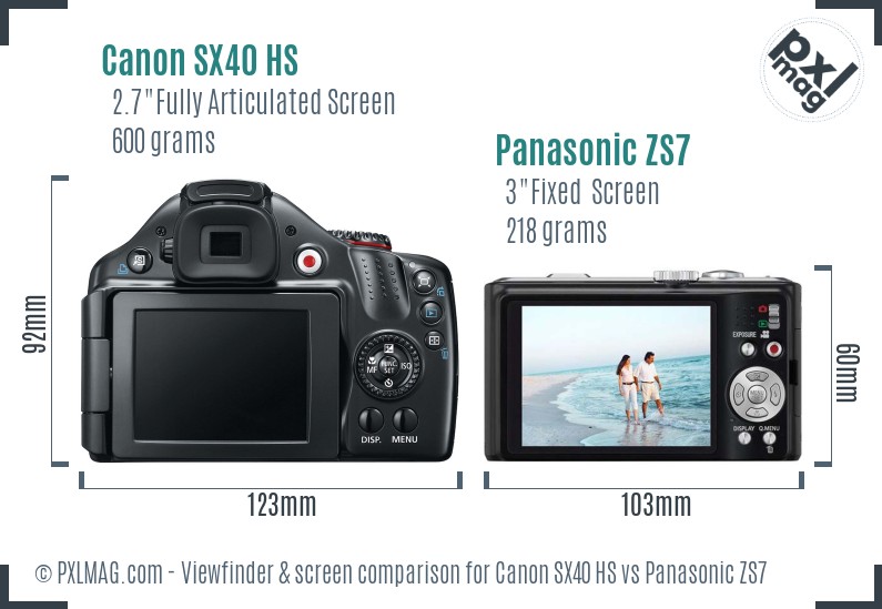 Canon SX40 HS vs Panasonic ZS7 Screen and Viewfinder comparison