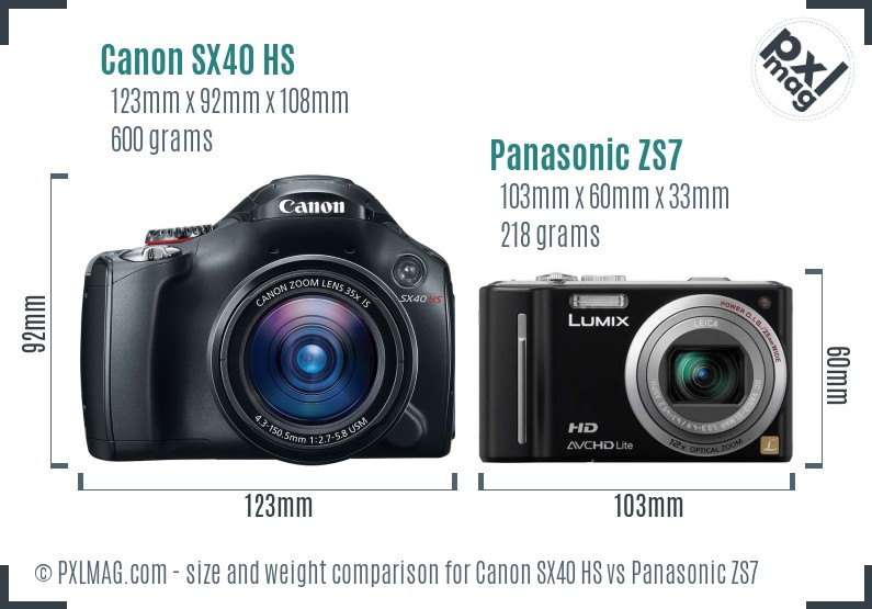 Canon SX40 HS vs Panasonic ZS7 size comparison
