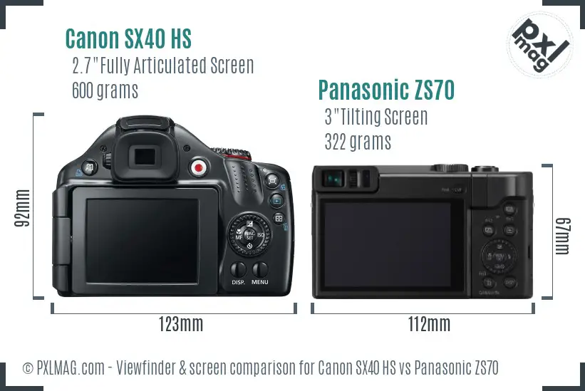 Canon SX40 HS vs Panasonic ZS70 Screen and Viewfinder comparison