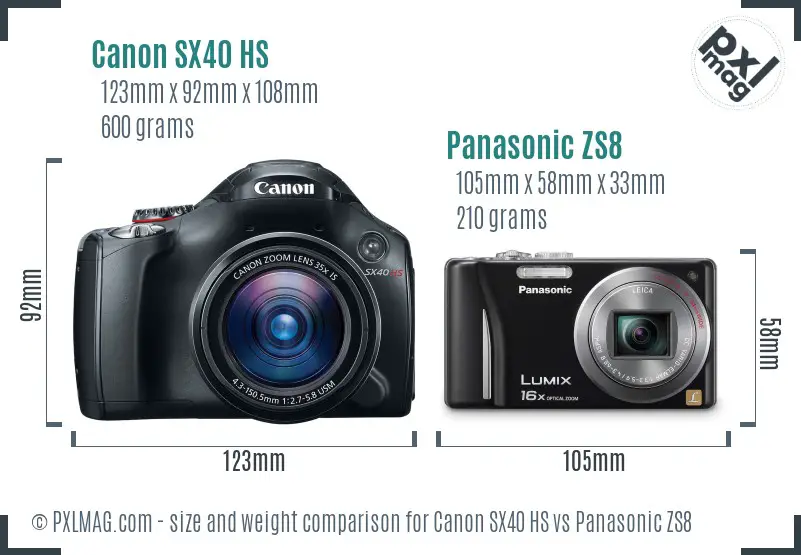 Canon SX40 HS vs Panasonic ZS8 size comparison