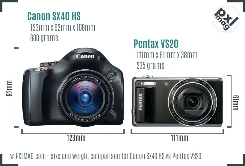 Canon SX40 HS vs Pentax VS20 size comparison