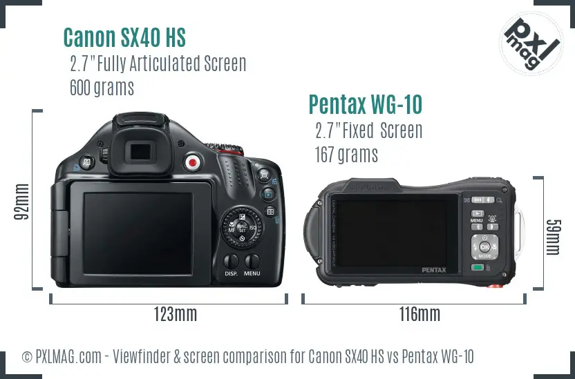 Canon SX40 HS vs Pentax WG-10 Screen and Viewfinder comparison