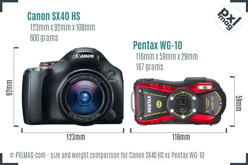 Canon SX40 HS vs Pentax WG-10 size comparison