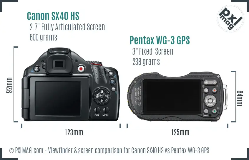 Canon SX40 HS vs Pentax WG-3 GPS Screen and Viewfinder comparison