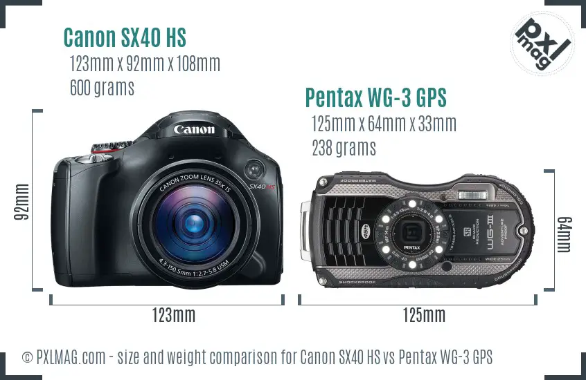 Canon SX40 HS vs Pentax WG-3 GPS size comparison