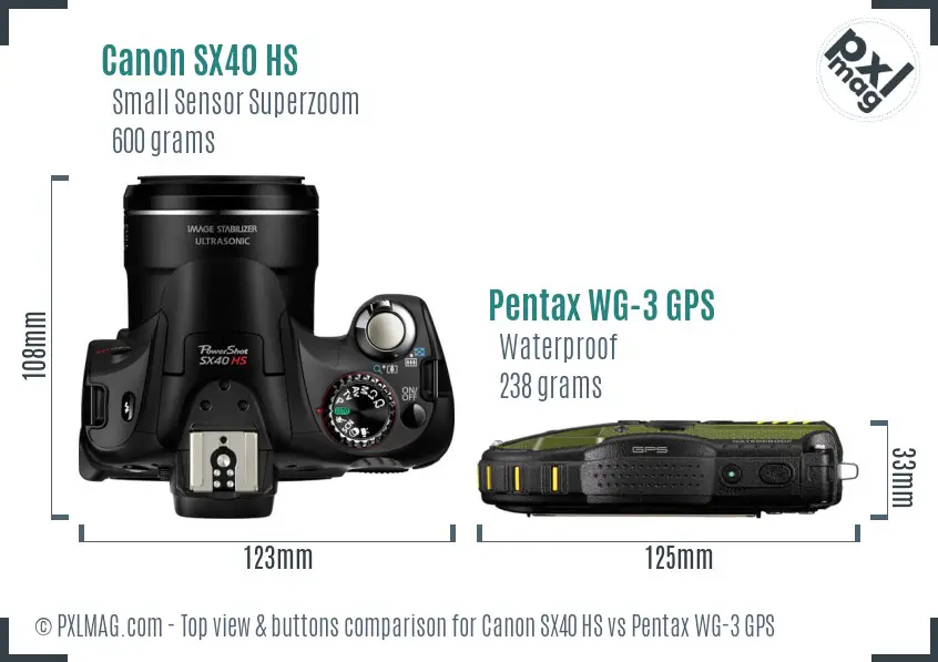 Canon SX40 HS vs Pentax WG-3 GPS top view buttons comparison